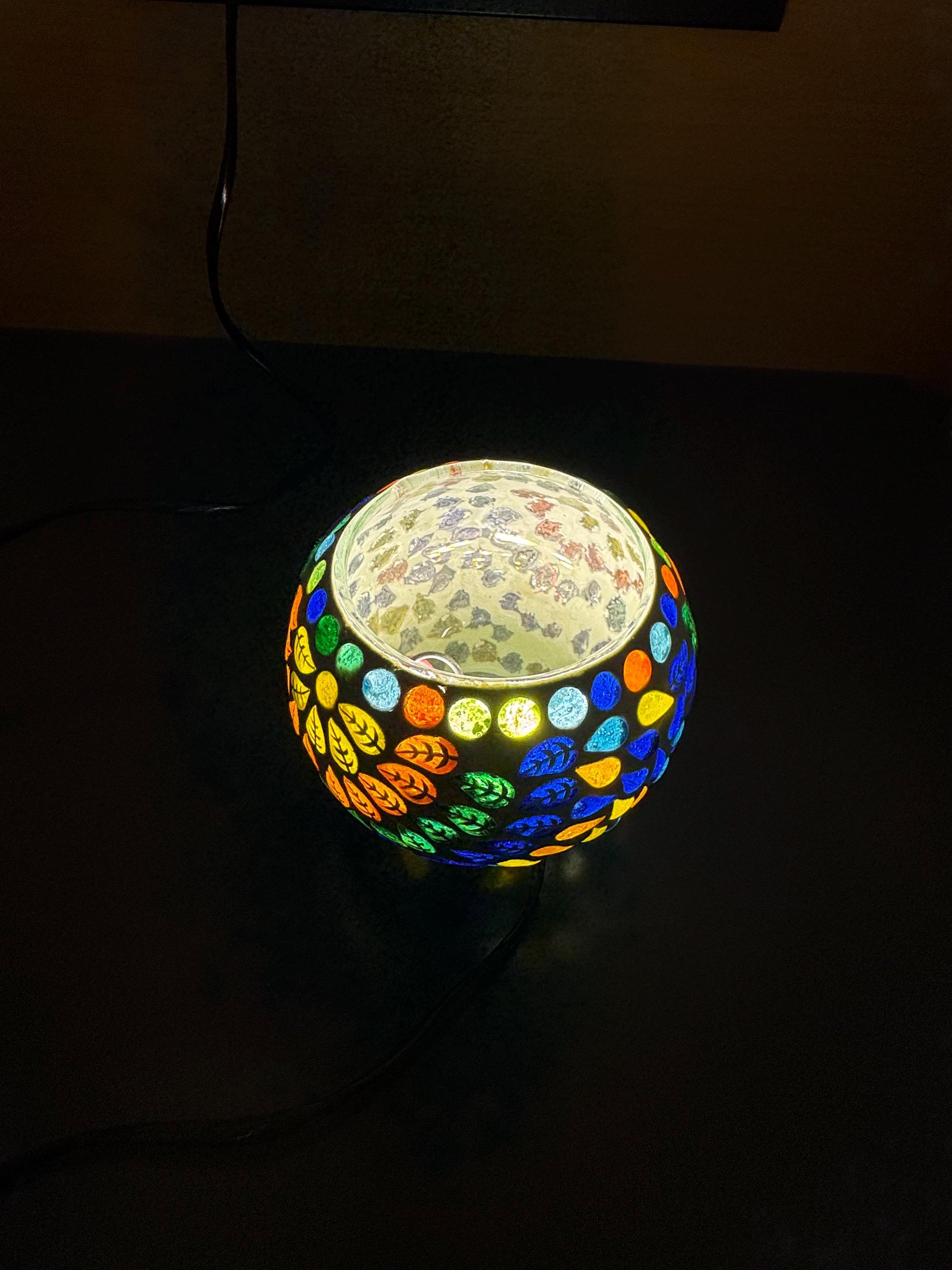 Handcrafted Mosaic Glass Lamp | Colorful Leaf Design | Plug-In Table Light | Boho Decor | Stained Glass Night Light | Cozy Ambient Glow