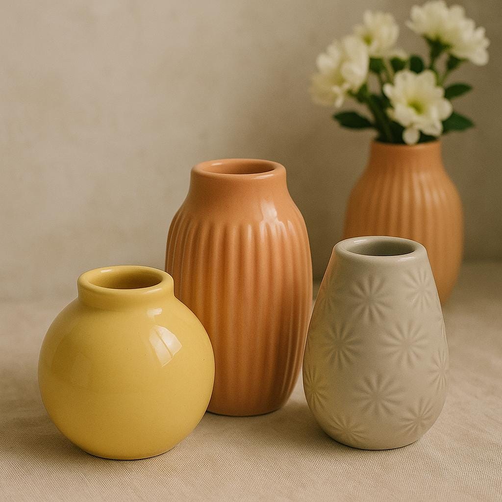 One of a kind Set of 3 Mini Decorative Ceramic Vases – Pastel Home Decor | Bud Vases | Modern Rustic Style