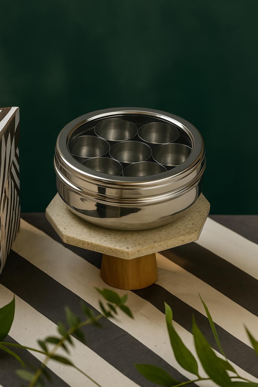 Stainless Steel Masala Dabba | Indian Spice Box with 7 Containers and Lid