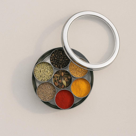 Stainless Steel Masala Dabba | Indian Spice Box with 7 Containers and Lid