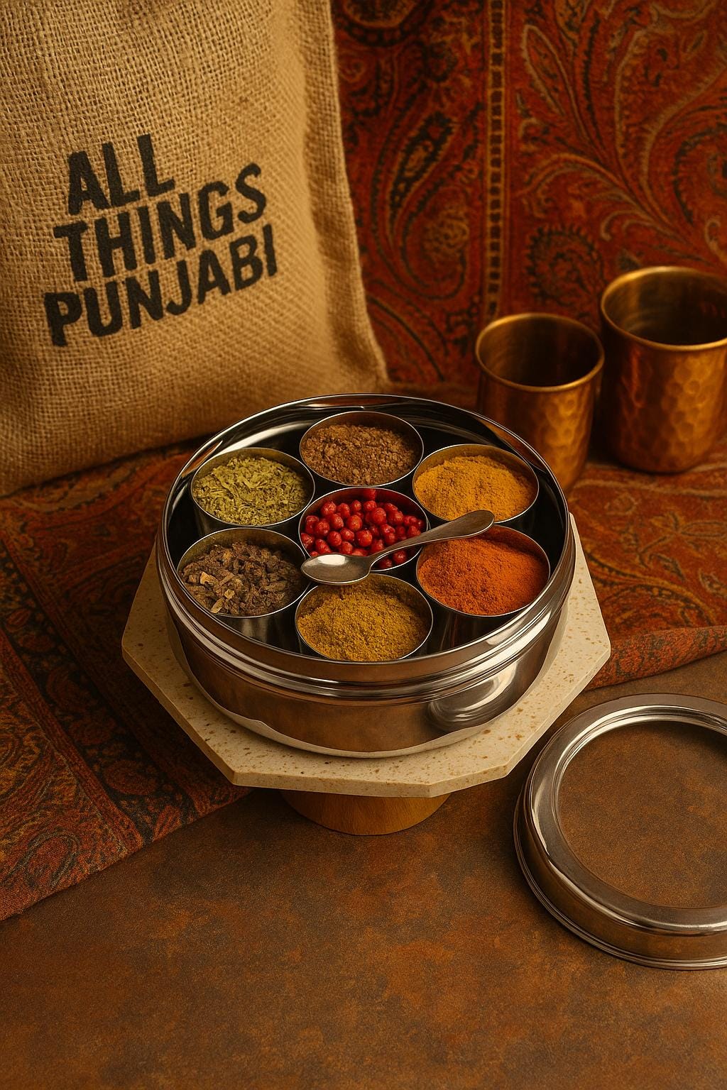 Stainless Steel Masala Dabba | Indian Spice Box with 7 Containers and Lid
