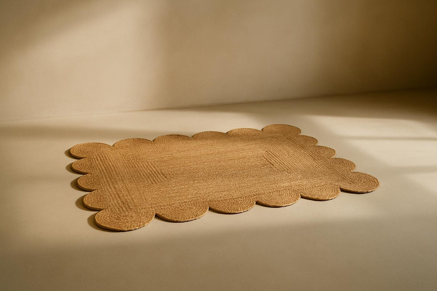 Handmade Natural Jute Scalloped Mat | Handwoven Rustic Table Mat | Boho Farmhouse Decor | Eco-Friendly Braided Jute Accent