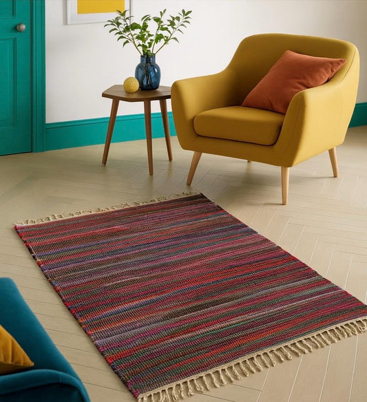 Handmade Jute Rug | Multicolor Woven Floor Mat | Eco Friendly Rag Rug | Boho Home Decor | Sustainable Entryway or Kitchen Runner