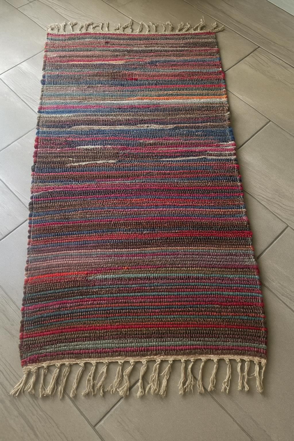 Handmade Jute Rug | Multicolor Woven Floor Mat | Eco Friendly Rag Rug | Boho Home Decor | Sustainable Entryway or Kitchen Runner