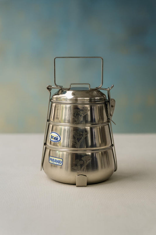 3-Tier Stainless Steel Tiffin Box: Eco-Friendly Indian Bento Lunch Container