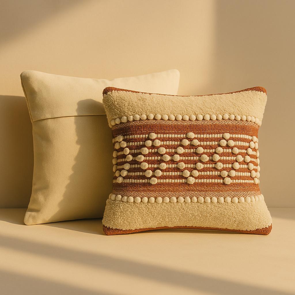 Boho Textured Throw Pillow Cover and filler pillow | Handwoven Cotton Cushion | Modern Ethnic Home Décor – 18x18