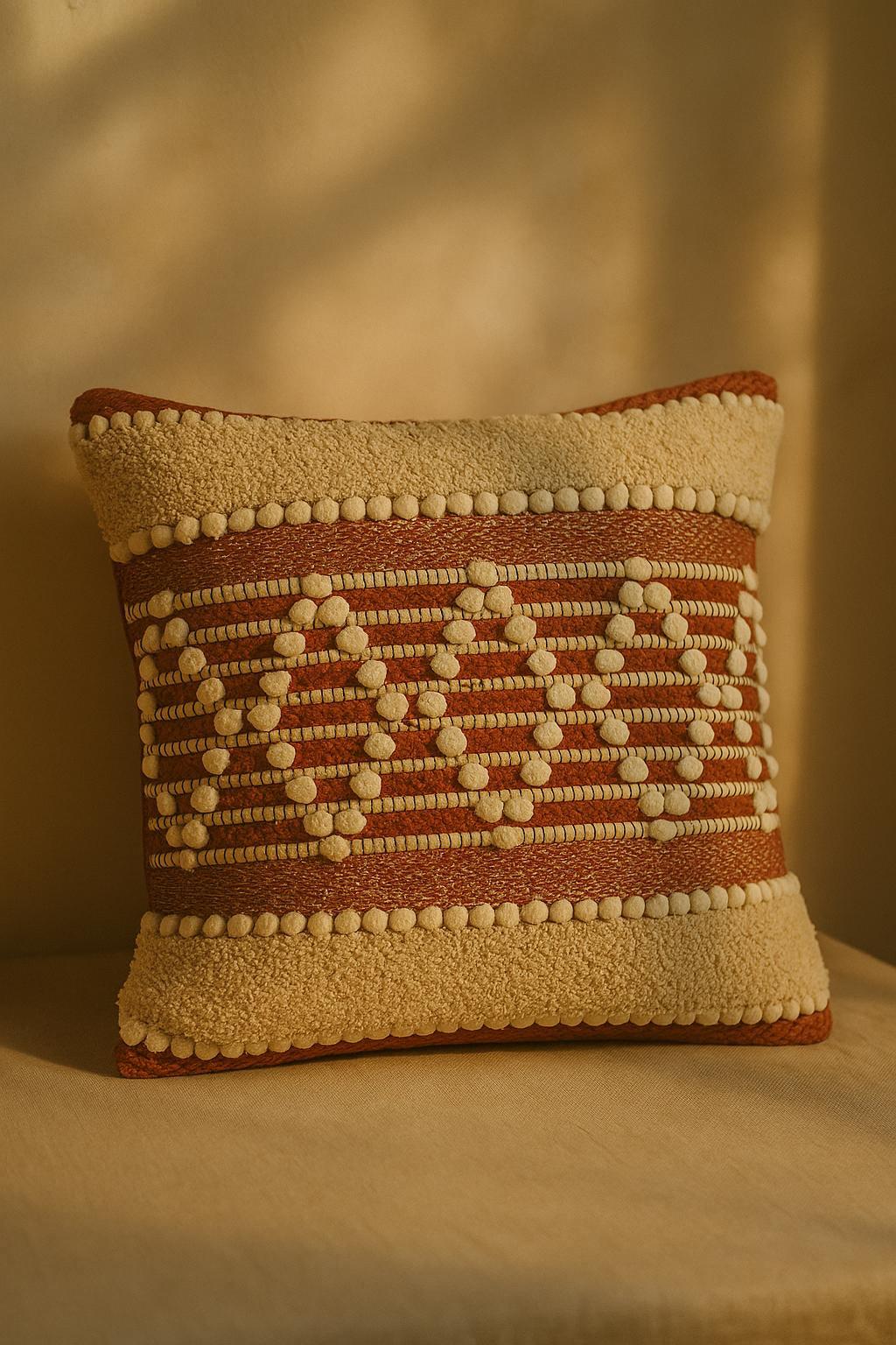 Boho Textured Throw Pillow Cover and filler pillow | Handwoven Cotton Cushion | Modern Ethnic Home Décor – 18x18