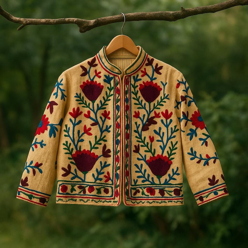 Handmade Suzani Embroidered Jacket | Boho Vintage Ethnic Coat | Floral Folk Festival Jacket | One of a Kind Kantha Style Outerwear