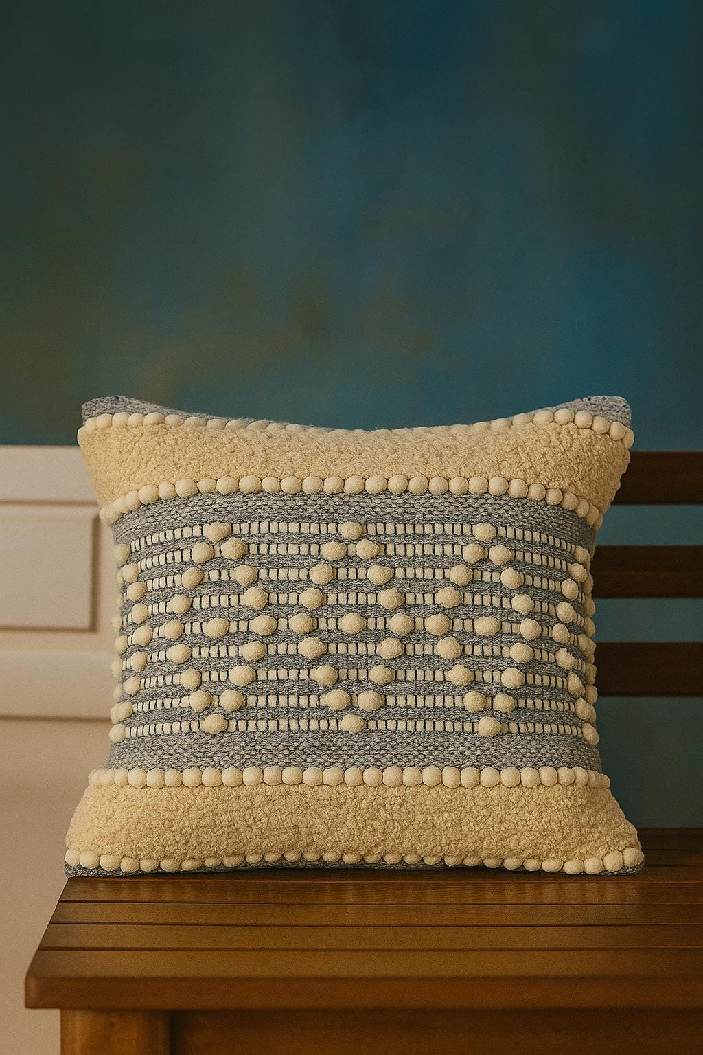 Boho Textured Throw Pillow Cover and filler pillow | Handwoven Cotton Cushion | Modern Ethnic Home Décor – 18x18