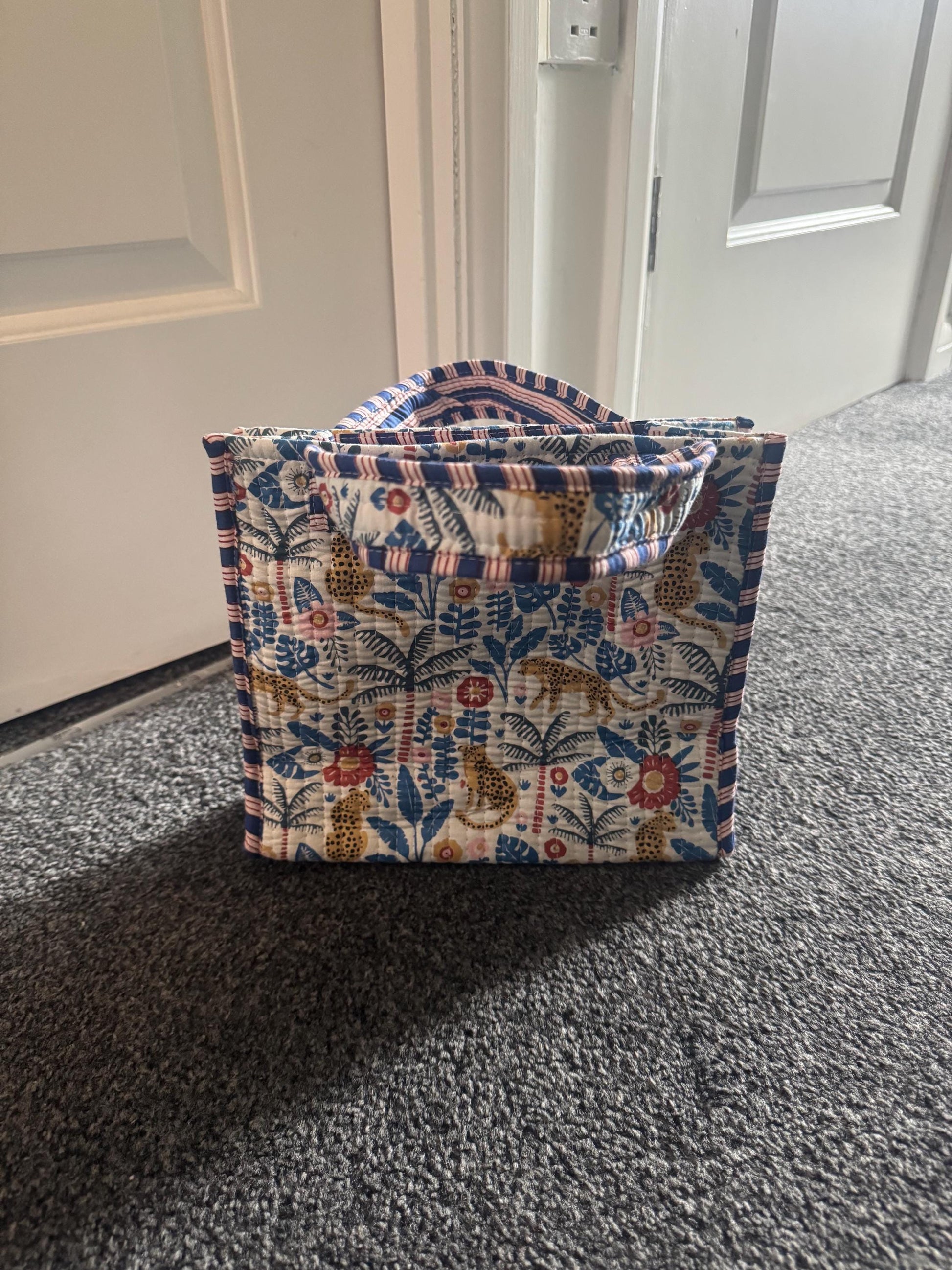 Handmade Quilted Tote Bag | Block Print Jungle Cheetah Tote | Reusable Fabric Bag | Colourful Boho Cotton Bag | Eco-Friendly Shopper