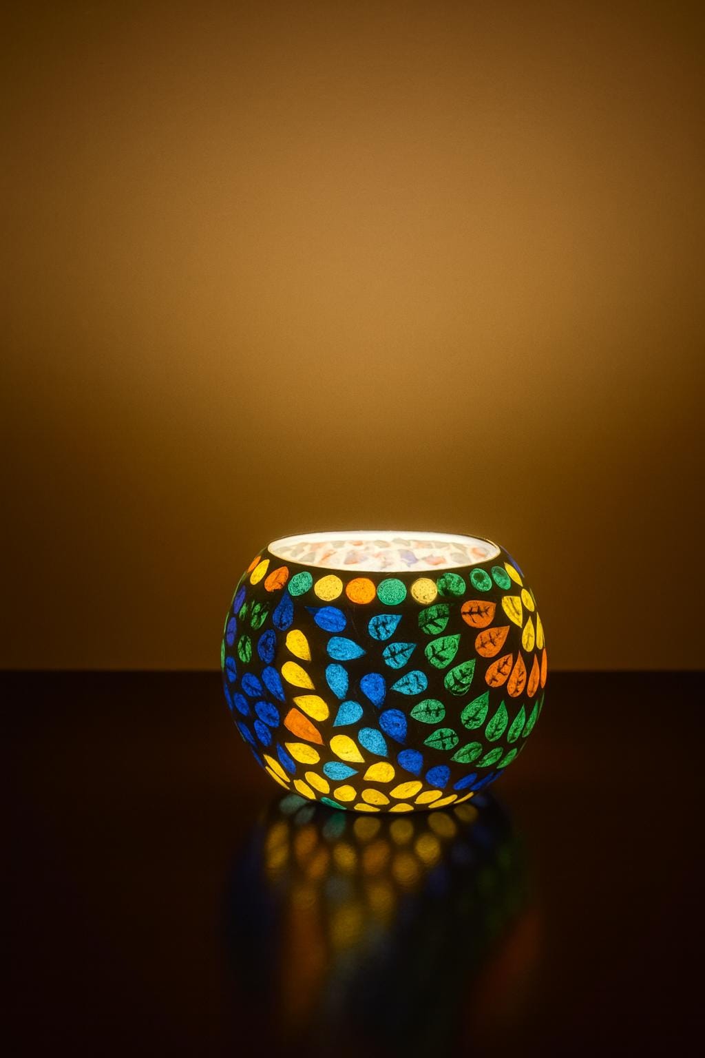 Handcrafted Mosaic Glass Lamp: Colorful Leaf Design, Boho Table Light