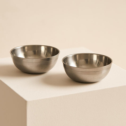 Set of 2 Hammered Stainless Steel Bowls: Condiment Dipping Serveware