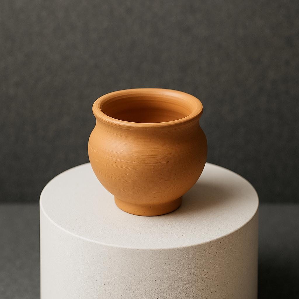 Traditional terracotta kulhad clay cup on white background