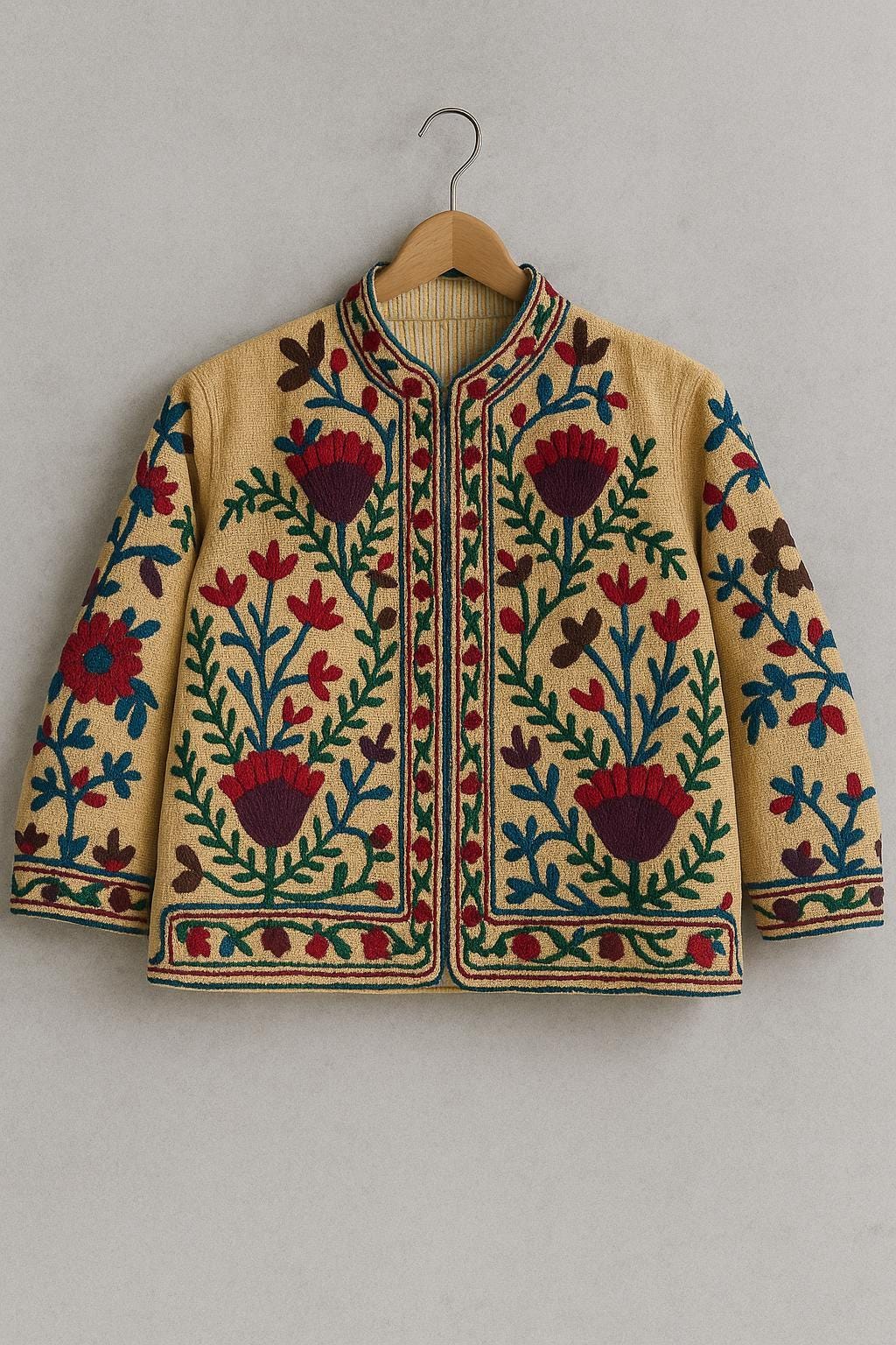 Handmade Suzani Embroidered Jacket | Boho Vintage Ethnic Coat | Floral Folk Festival Jacket | One of a Kind Kantha Style Outerwear