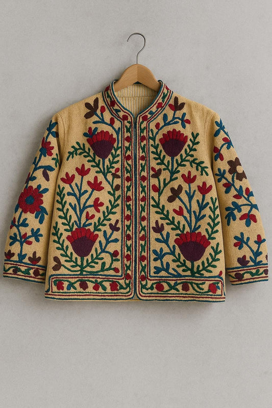 Handmade Suzani Embroidered Jacket | Boho Vintage Ethnic Coat | Floral Folk Festival Jacket | One of a Kind Kantha Style Outerwear