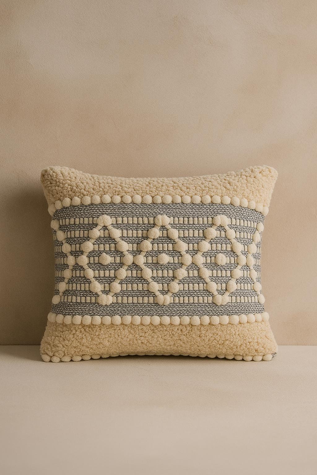 Boho Textured Throw Pillow Cover and filler pillow | Handwoven Cotton Cushion | Modern Ethnic Home Décor – 18x18