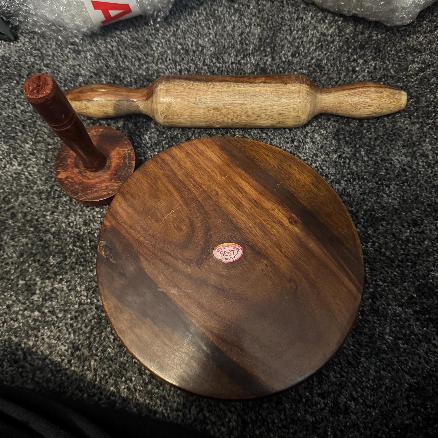 Handcrafted Wooden Chakla, Belna & Roti Riser Set Traditional Indian Roti Making Tools | Chapati Board, Rolling Pin and Press | Flatbread