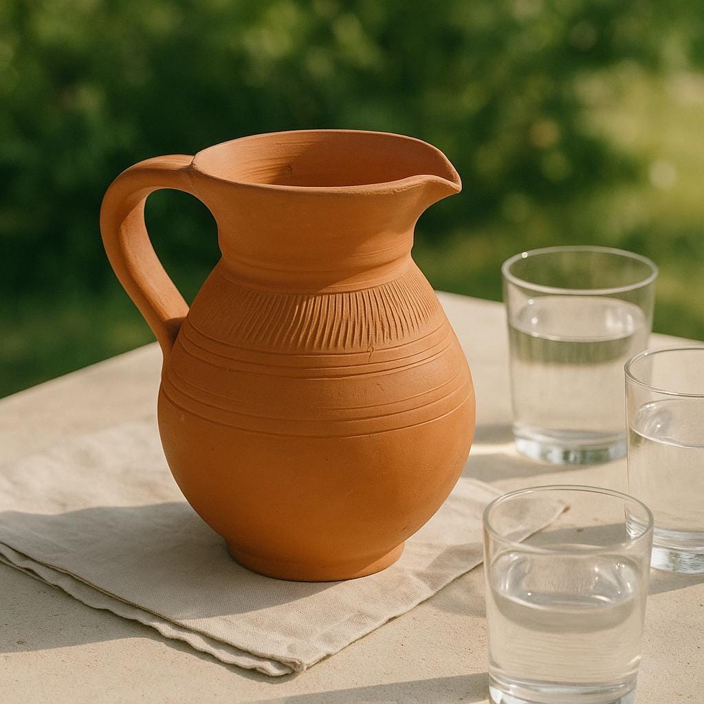 Rustic Terracotta Water Jug with lid | Handcrafted Clay Pitcher | Earthenware Pottery Vase | Vintage-Style Handmade Pot | Farmhouse Decor