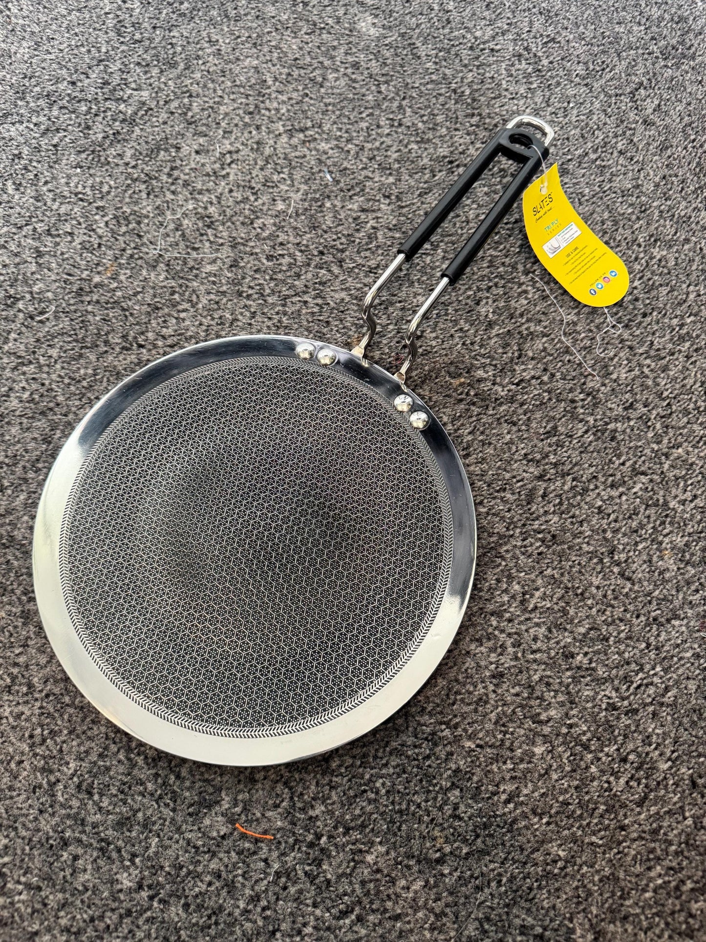 25cm diameter Honeycomb Stainless Steel Roti Tawa | Triply Flat Pan for Rotis, Parathas, Dosas | Non-Stick, Induction & Gas Stove Compatible