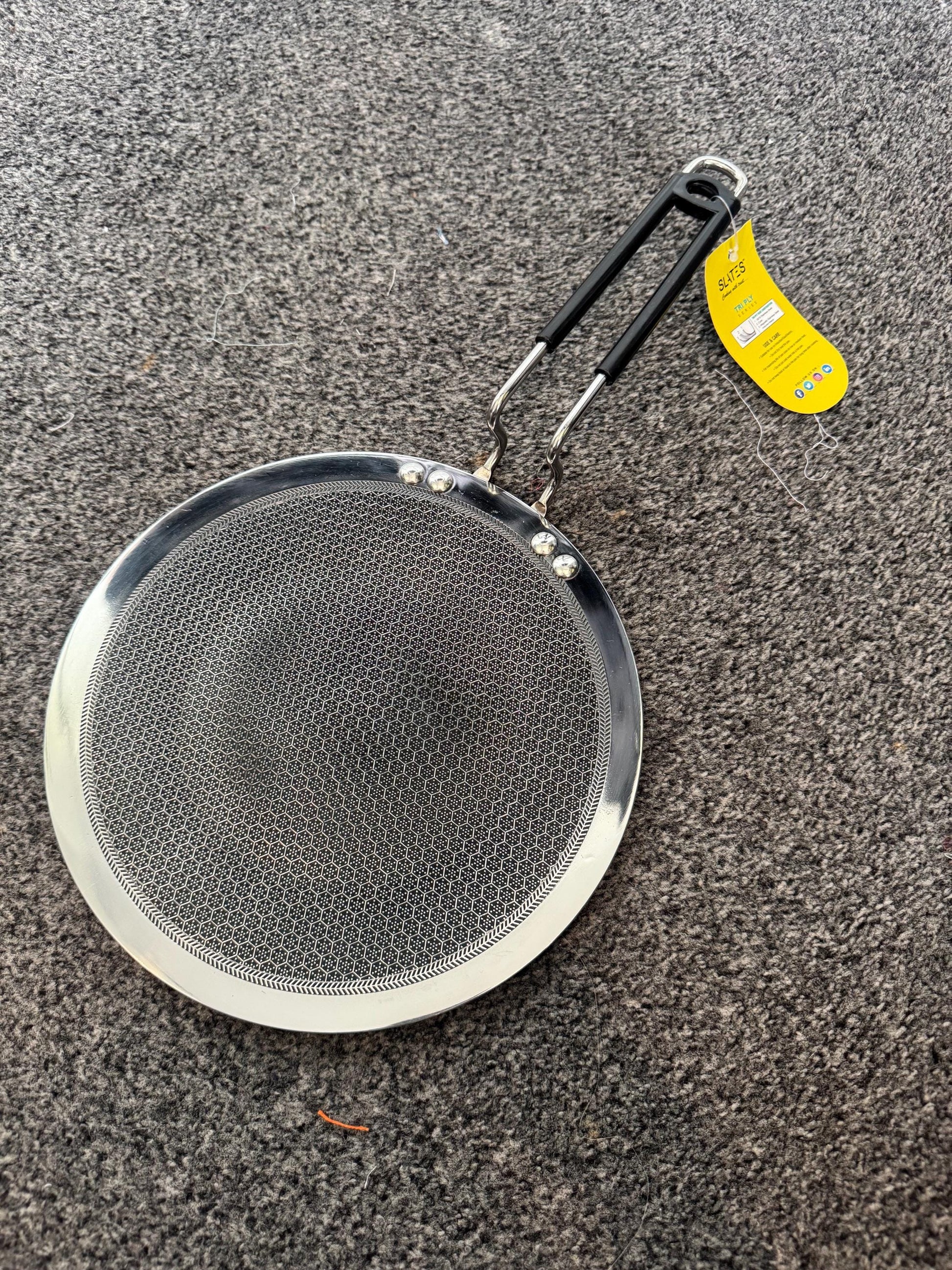 25cm diameter Honeycomb Stainless Steel Roti Tawa | Triply Flat Pan for Rotis, Parathas, Dosas | Non-Stick, Induction & Gas Stove Compatible