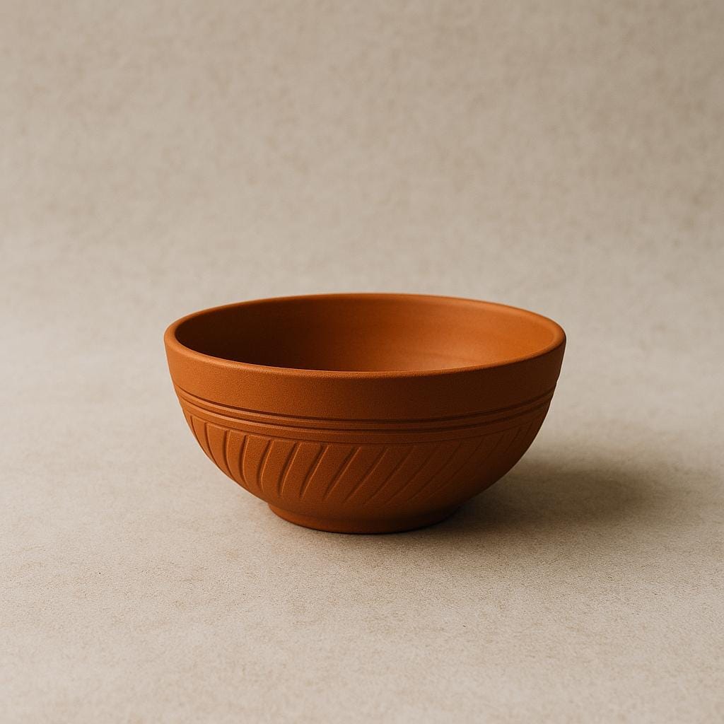 Traditional terracotta bowl with matte finish and carved details