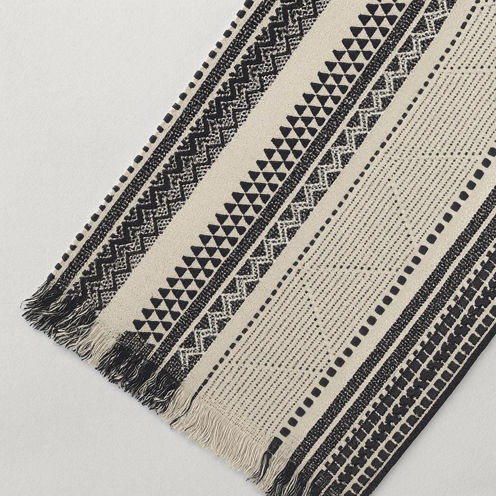 Boho Black & White Throw Blanket 6ft x 5ft • Large Woven Geometric Throw • Minimalist Scandi Decor • Neutral Sofa Bed Blanket • Boho Home