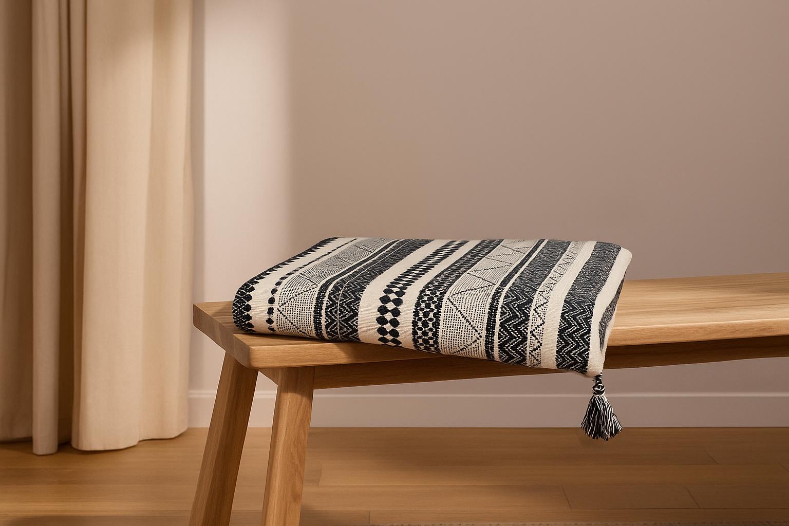 Boho Black & White Throw Blanket 6ft x 5ft • Large Woven Geometric Throw • Minimalist Scandi Decor • Neutral Sofa Bed Blanket • Boho Home