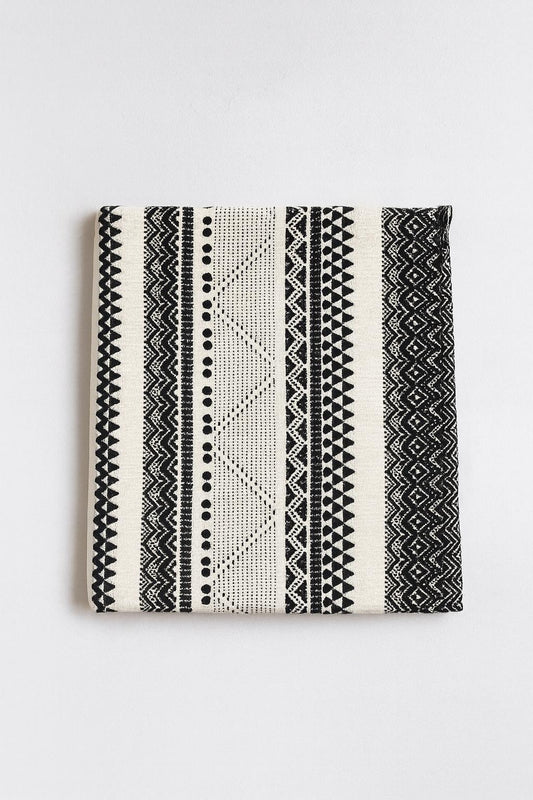 Boho Black & White Throw Blanket 6ft x 5ft • Large Woven Geometric Throw • Minimalist Scandi Decor • Neutral Sofa Bed Blanket • Boho Home