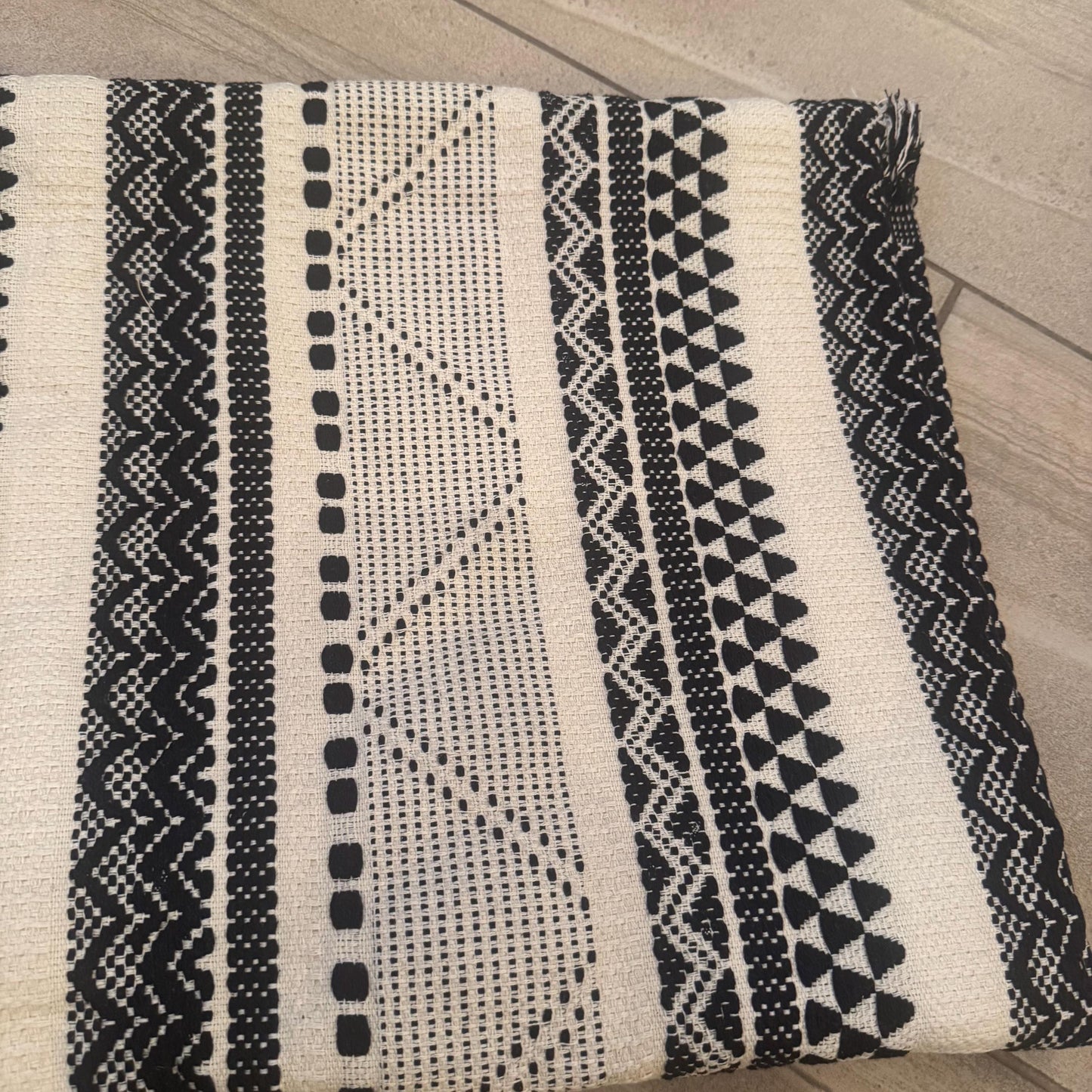 Boho Black & White Throw Blanket 6ft x 5ft • Large Woven Geometric Throw • Minimalist Scandi Decor • Neutral Sofa Bed Blanket • Boho Home