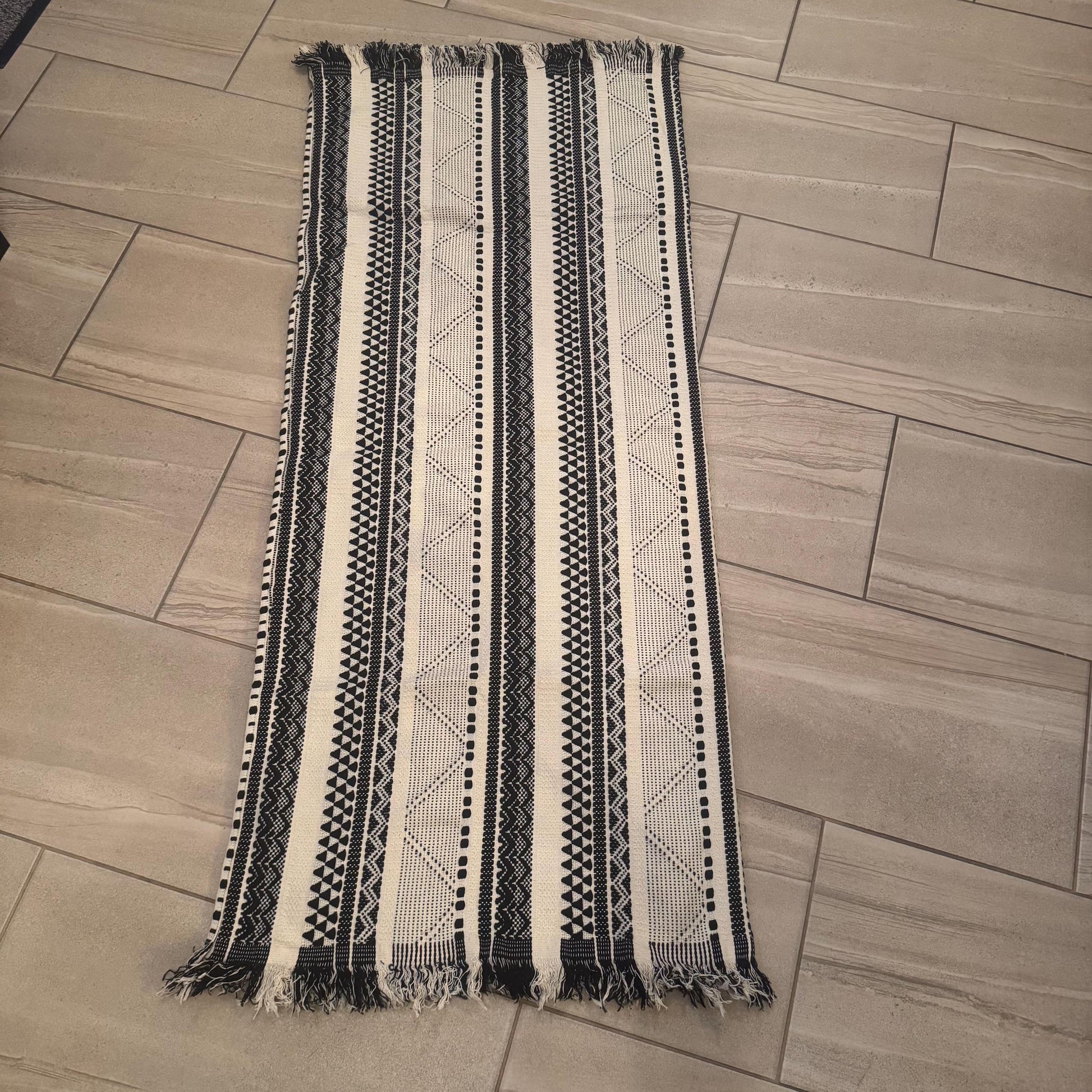 Boho Black & White Throw Blanket 6ft x 5ft • Large Woven Geometric Throw • Minimalist Scandi Decor • Neutral Sofa Bed Blanket • Boho Home