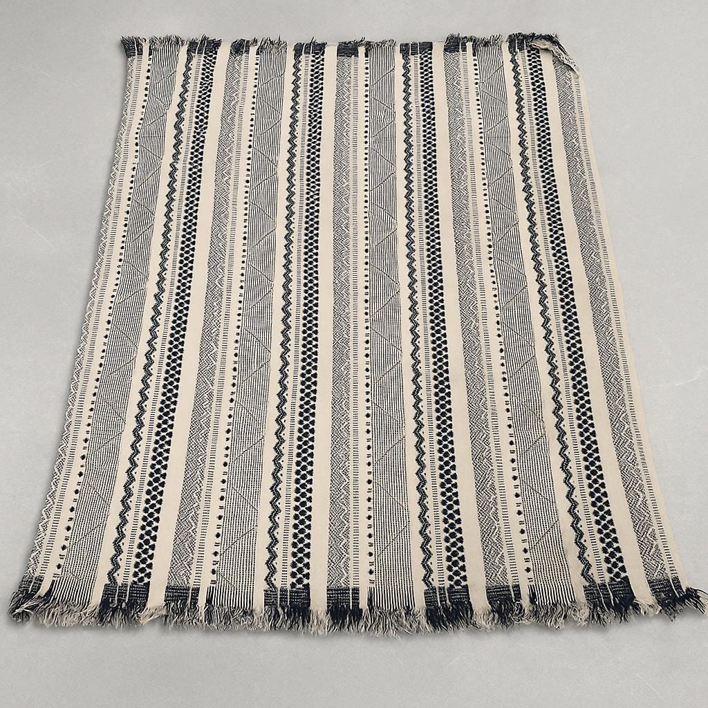 Boho Black & White Throw Blanket 6ft x 5ft • Large Woven Geometric Throw • Minimalist Scandi Decor • Neutral Sofa Bed Blanket • Boho Home