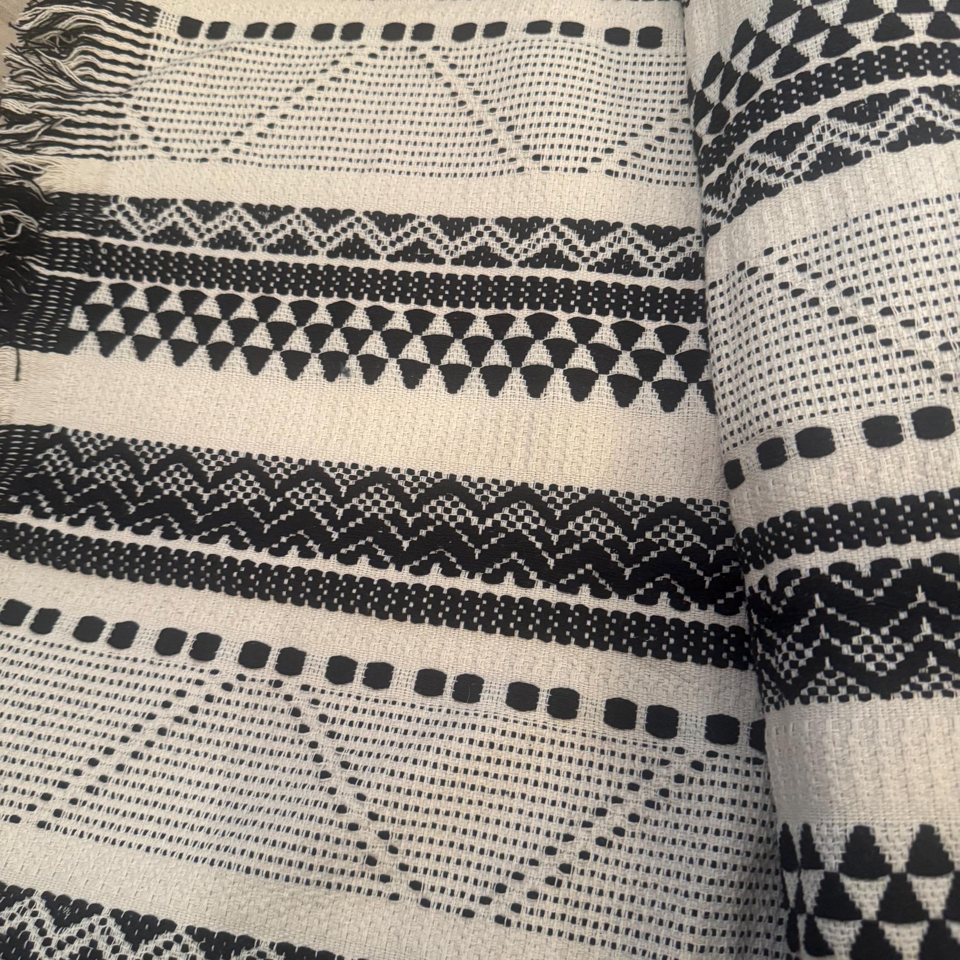 Boho Black & White Throw Blanket 6ft x 5ft • Large Woven Geometric Throw • Minimalist Scandi Decor • Neutral Sofa Bed Blanket • Boho Home