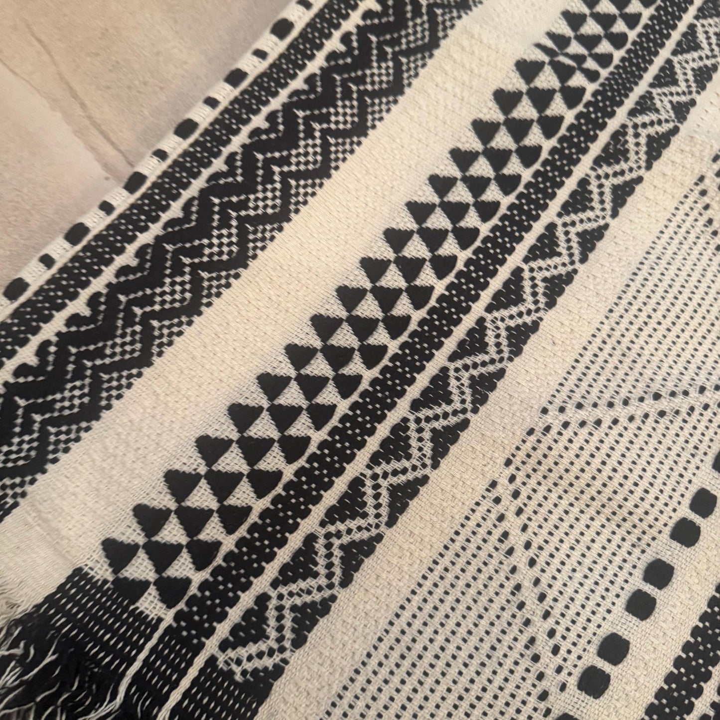 Boho Black & White Throw Blanket 6ft x 5ft • Large Woven Geometric Throw • Minimalist Scandi Decor • Neutral Sofa Bed Blanket • Boho Home