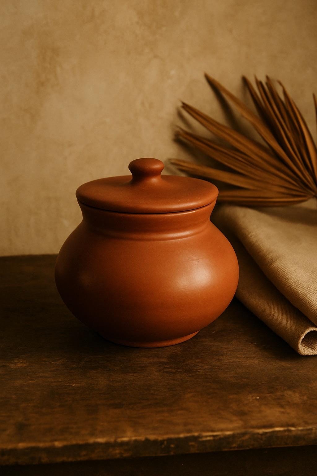 Handmade Terracotta Clay Jar with Lid – Natural Earthenware Storage Pot for Spices, Pickles, Masalas & Kitchen Décor – Eco-Friendly Rustic