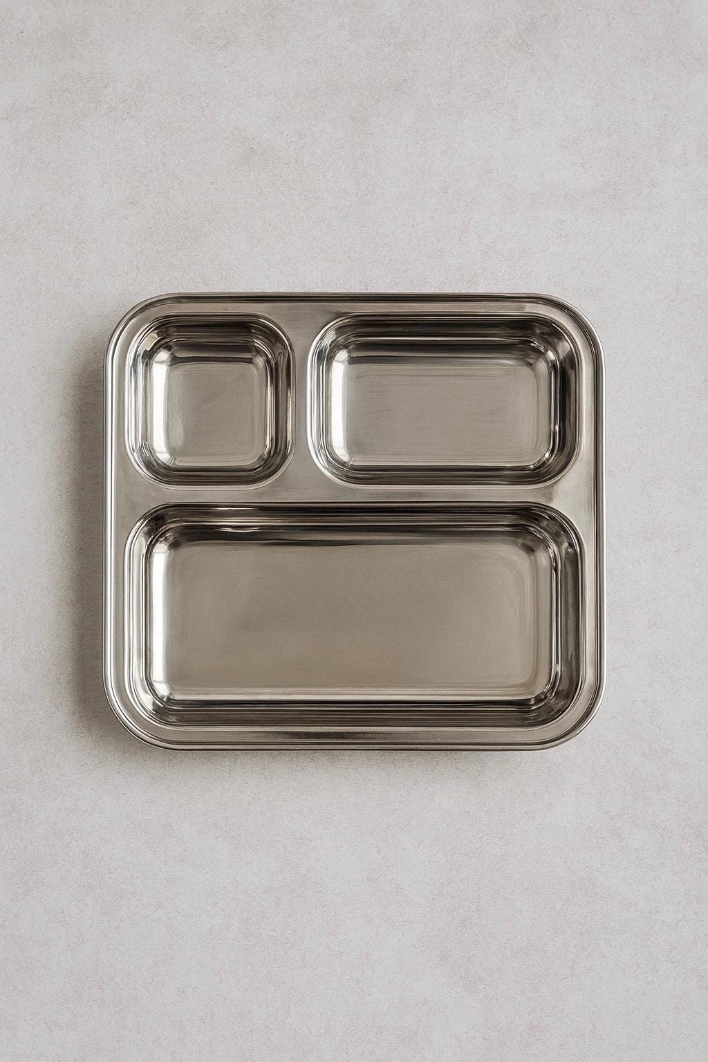 Stainless Steel Thali Plate with 3 Compartments – Premium Quality Indian Dinner Tray | Mess Tray | School Lunch Plate | Curry & Tiffin Plate