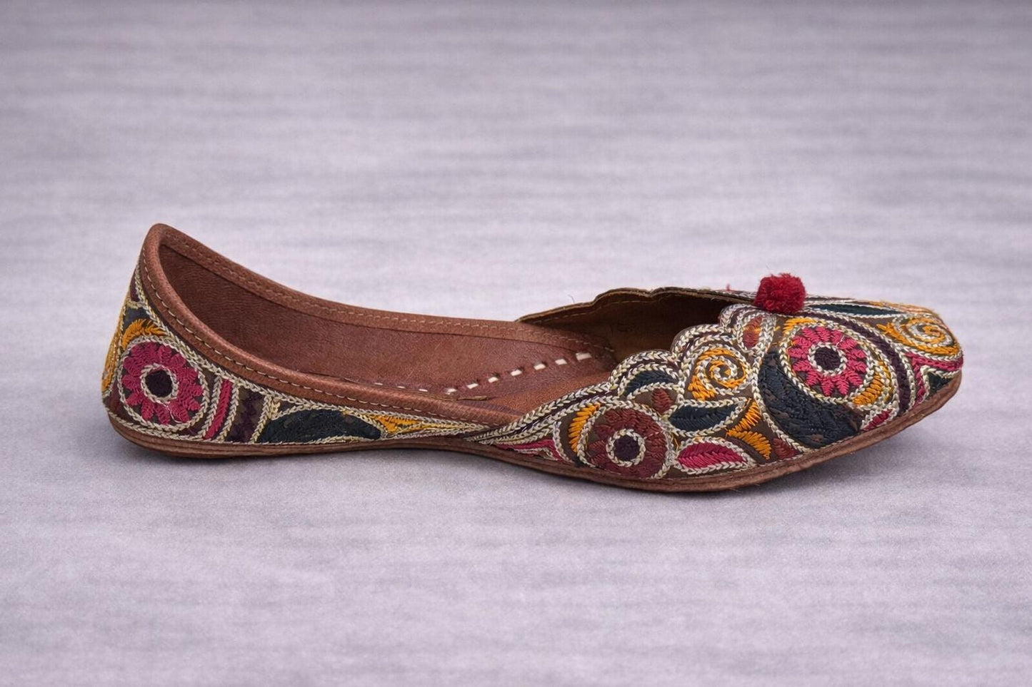 Handcrafted Punjabi Jutti for Women | brown multi coloured Mirror Work Indian Jutti | Traditional Moja Flats