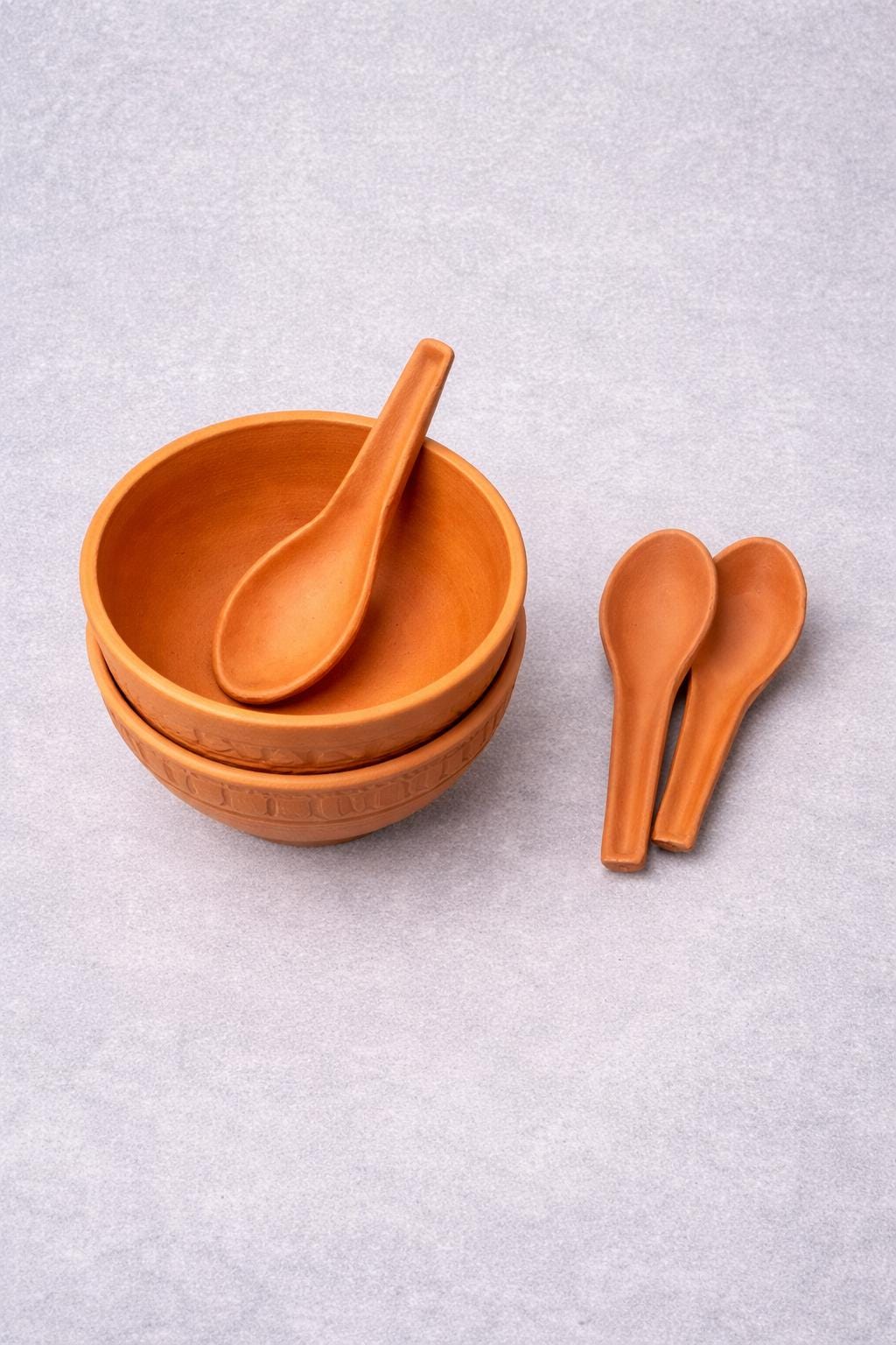 Handmade Terracotta Bowl and Spoon Set | Small Clay Condiment Bowl | Eco-Friendly Indian Kitchenware | Chutney, Salt & Spice Bowl