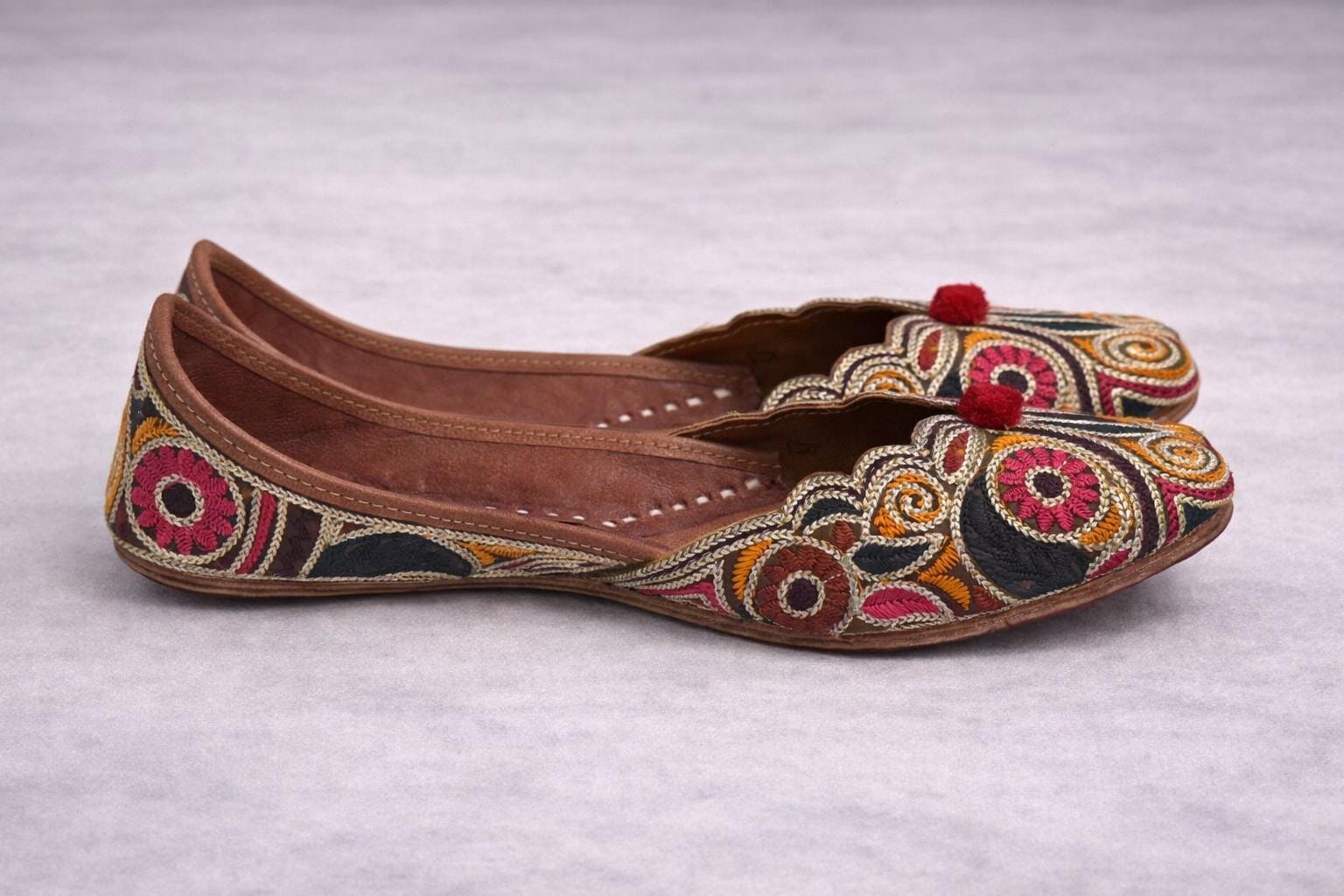 Handcrafted Punjabi Jutti for Women | brown multi coloured Mirror Work Indian Jutti | Traditional Moja Flats