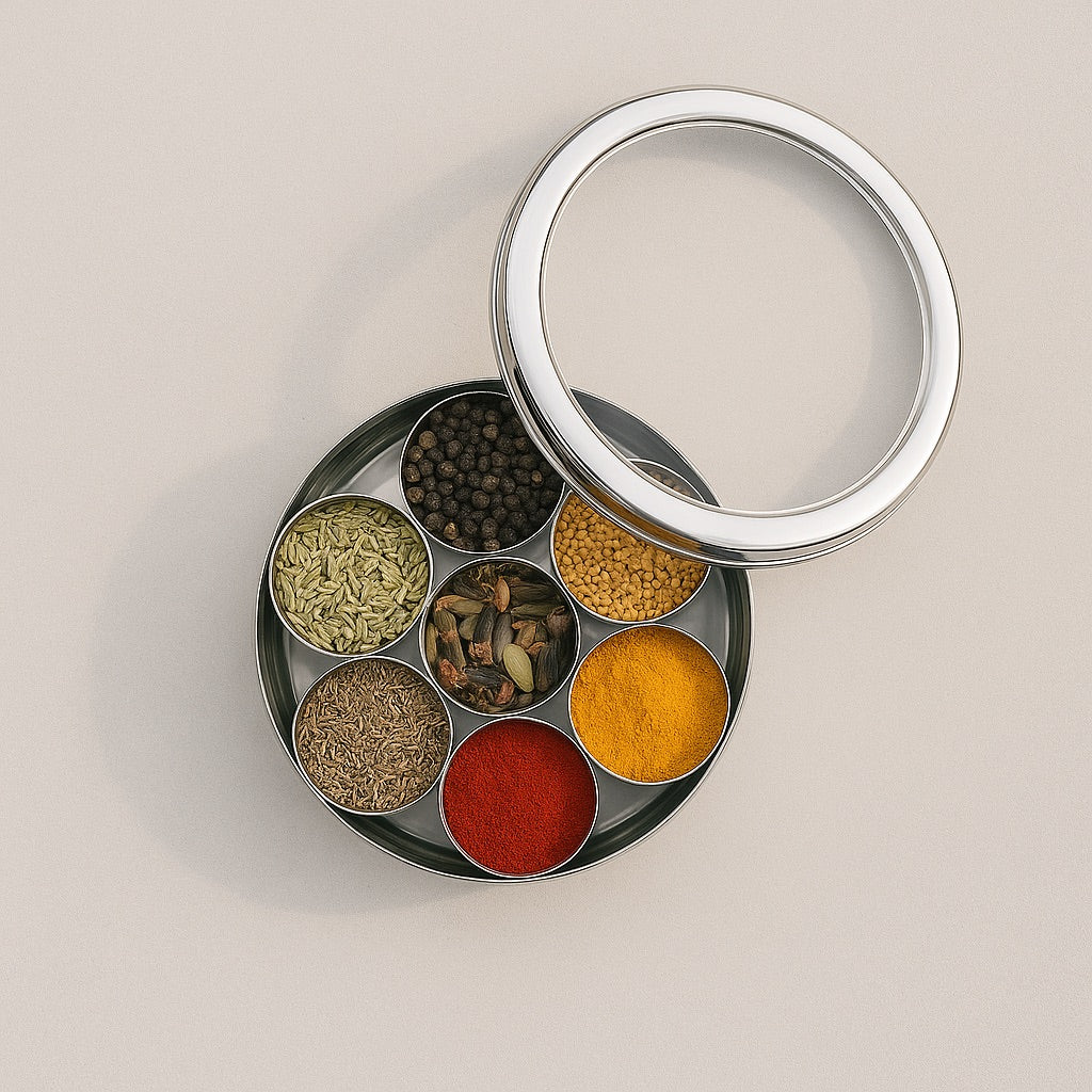 Stainless Steel Masala Dabba — 7-Compartment Spice Box