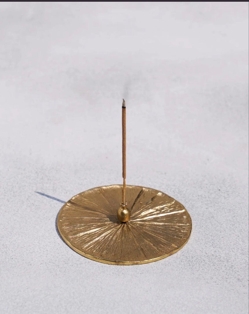 Gold Sunburst Incense Holder Set | Brass Plated Aluminium Burner, Meditation Decor