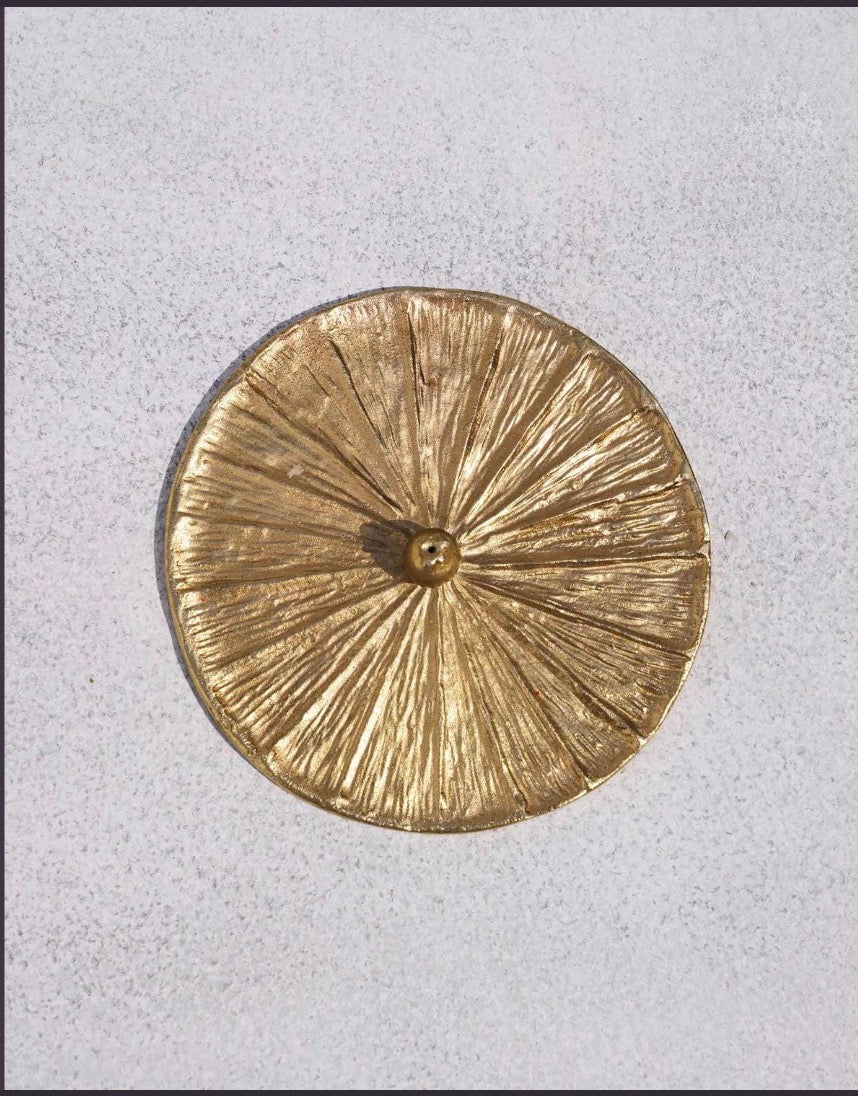 Gold Sunburst Incense Holder Set | Brass Plated Aluminium Burner, Meditation Decor